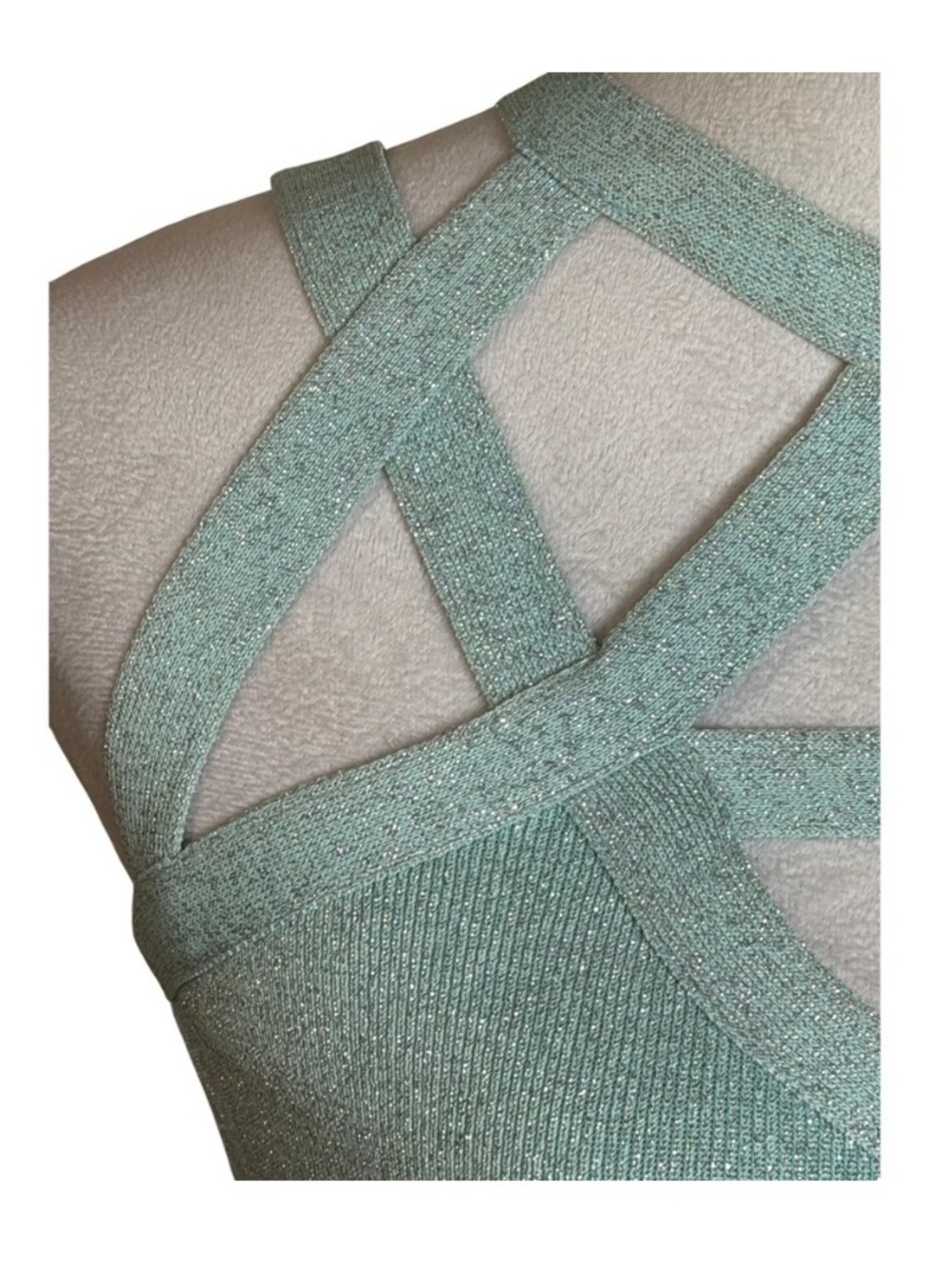 Mint Green Metallic Bandage Top XS Tank Stretch Shimmer Y2K - Picture 4 of 10